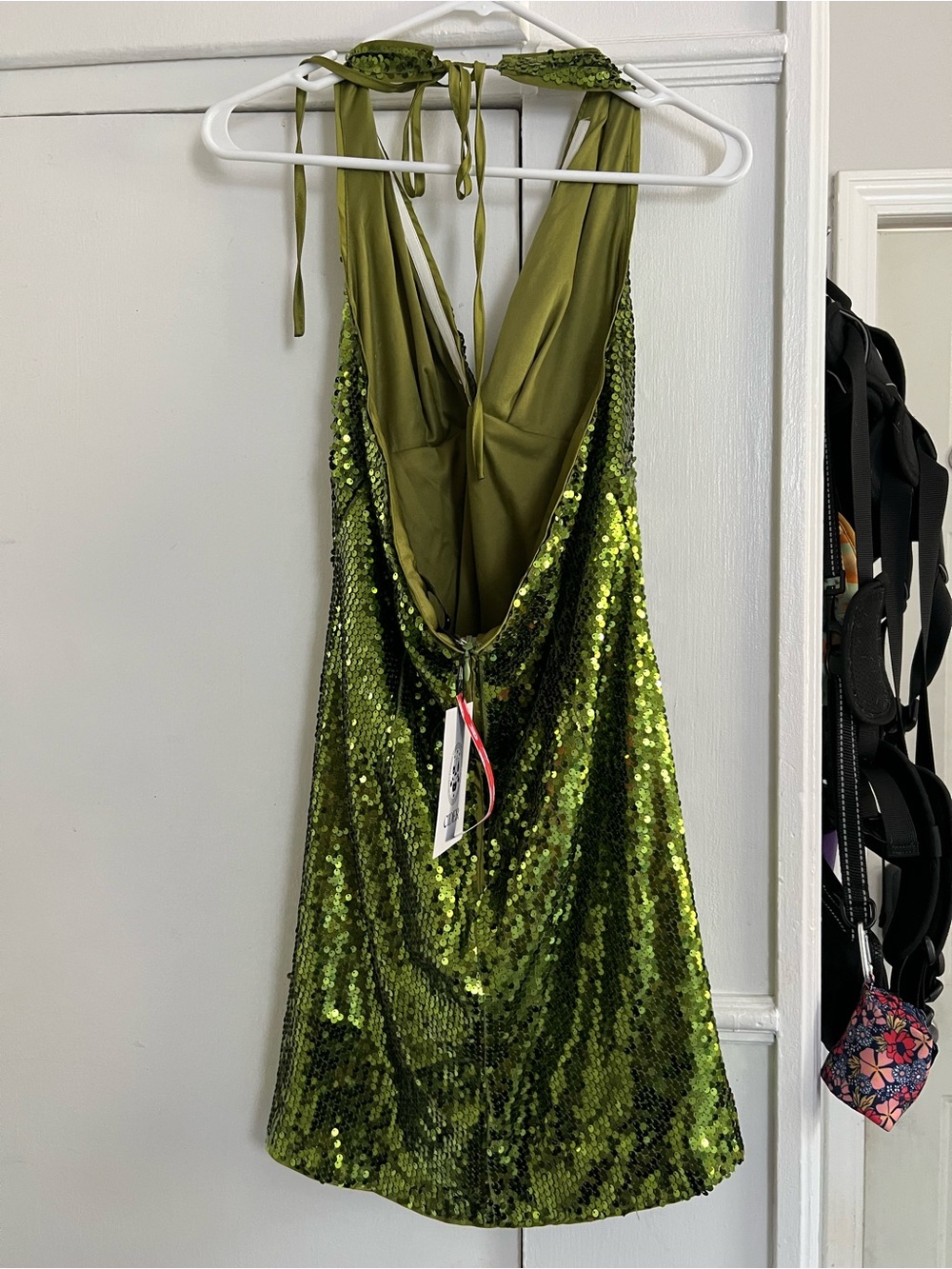 Cider Olive Green Sequin Halter Mini Dress - Picture 3 of 3